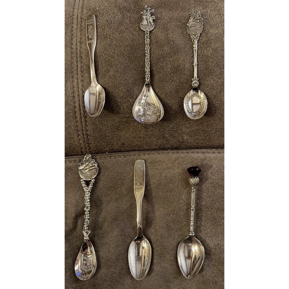 Vintage Lot 6 Collectible Christmas Spoons Souvenir Silver Plated 3.75"-5"